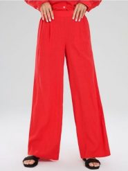 Spodnie wide leg z lnem - czerwony. Czerwone spodnie sportowe damskie Sinsay, l, bez wzorów. W wyprzedaży za 24.99 zł.