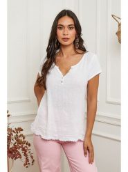 La Compagnie Du Lin Lniana koszulka w kolorze białym rozmiar: M. Białe koszulki damskie La Compagnie Du Lin, m, bez wzorów, ze lnu, bez kołnierzyka, bez ramiączek. Za 131.12 zł.