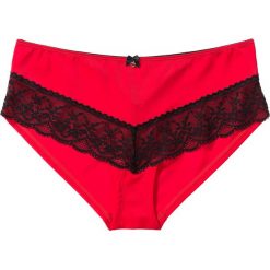 Figi "panty" bonprix truskawkowo-czarny. Czerwone bokserki damskie bonprix, z aplikacjami, z koronki. Za 29.99 zł.