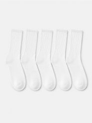 Prążkowane skarpetki z bawełną 5 pack - biały. Białe skarpetki damskie Sinsay, bez wzorów, z bawełny. Za 17.99 zł.