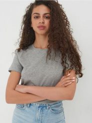 Koszulka basic - szary. Szare koszulki damskie Sinsay, l, bez wzorów, z bawełny, bez kołnierzyka, bez ramiączek. W wyprzedaży za 7.99 zł.
