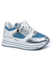 Foreverfolie Sneakersy w kolorze srebrno-biało-niebieskim rozmiar: 39. Białe obuwie sportowe damskie Foreverfolie, bez zapięcia. Za 145.26 zł.