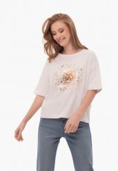 Koszulka z dmuchawcem, Comfort Fit, T-SHELI. Białe koszulki damskie Volcano, m, bez wzorów, z bawełny, bez kołnierzyka, bez ramiączek. Za 59.99 zł.