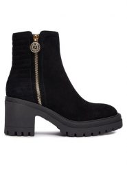 Pollini Botki SA21198G0HTA0000 Czarny. Czarne botki damskie Pollini, ze skóry, bez obcasa, na słupku, bez zapięcia. Za 1,949.00 zł.