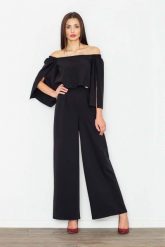 Czarny Elegancki Kombinezon 2w1 z Odkrytymi Ramionami. Czarne kombinezony damskie Figl, l, bez wzorów, z materiału, eleganckie, bez kołnierzyka, bez ramiączek. Za 319.00 zł.