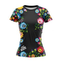 Koszulka do biegania damska Och Czarny Folk krótki rękaw. Czarne bluzki damskie JUST HERO, bez wzorów, sportowe, bez kołnierzyka, bez ramiączek. Za 99.00 zł.