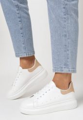 Biało-Beżowe Sneakersy na Grubej Podeszwie Hypnotic. Białe obuwie sportowe damskie Born2be, na lato, z dresówki, bez zapięcia, trekkingowe. Za 69.99 zł.