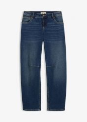 Jeansy o kroju barrel, mid waist. Niebieskie jeansy damskie bonprix. Za 144.99 zł.