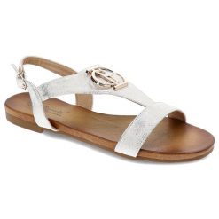 Białe Sandały S.Barski Eleganckie Obuwie Damskie. Białe sandały damskie S.BARSKI, bez wzorów, bez obcasa, na płaskiej podeszwie, bez zapięcia. Za 99.99 zł.