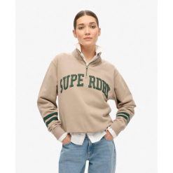 Bluza sportowa z pół-zipem. Niebieskie koszulki sportowe damskie Superdry, bez wzorów, bez ramiączek, na fitness i siłownię. Za 275.50 zł.