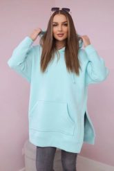Bluza ocieplana z rozcięciami na bokach miętowa. Zielone bluzy damskie KESI, l, bez wzorów, z bawełny, z kapturem. Za 263.47 zł.