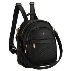 Czarny plecak damski mały ze skóry ekologicznej elegancki uchwyt na ramię torebka 2w1 Peterson PTN MBP-17-F19. Czarne plecaki Peterson, bez wzorów, ze skóry ekologicznej. Za 75.99 zł.