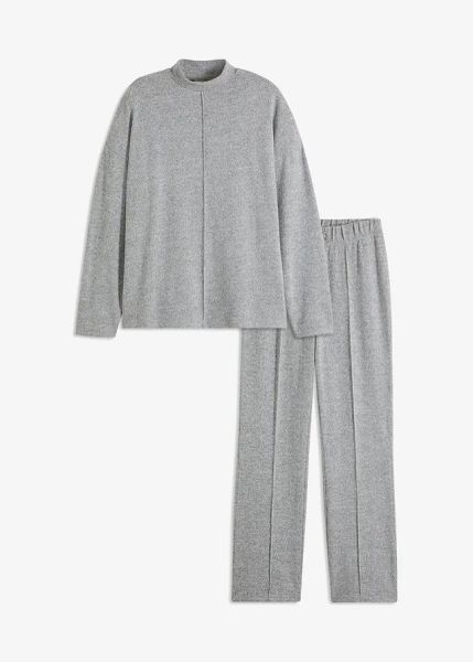 Piżama oversize z miękkiego materiału. Szare piżamy damskie bonprix, bez wzorów, bez ramiączek. Za 129.99 zł.