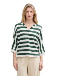 Tom Tailor Bluzka w kolorze ciemnozielono-kremowym rozmiar: XXL. Brązowe bluzki damskie Tom Tailor, xxl, bez wzorów, z bawełny, bez kołnierzyka, bez ramiączek. Za 100.28 zł.