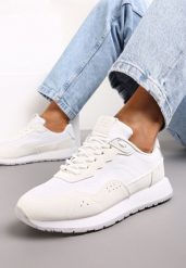 Białe Sneakersy Zdobione Wstawkami z Imitacji Skóry Fayela. Białe obuwie sportowe damskie Renee, ze skóry, bez zapięcia. Za 99.99 zł.