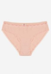 Różowe Majtki Figi z Bawełny Ozdobione Kokardą i Koronką Zeterie. Czerwone figi Renee, bez wzorów, z bawełny. Za 9.99 zł.