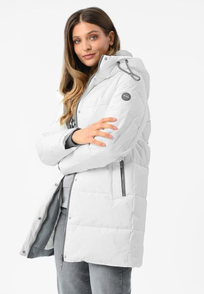 Pikowany płaszcz J-LIVIA. Białe kurtki damskie Volcano, na zimę, m, bez wzorów, z materiału, z kapturem. Za 419.99 zł.