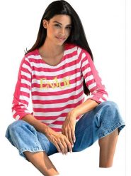 Heine Koszulka w kolorze różowo-białym rozmiar: 38. Różowe bluzki damskie Heine, bez wzorów, bez kołnierzyka, bez ramiączek. Za 78.99 zł.