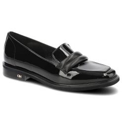 Czarne Półbuty Chebello Eleganckie Lordsy Damskie. Czarne półbuty damskie CheBello, bez wzorów, ze skóry, bez obcasa, na obcasie, bez zapięcia. Za 249.00 zł.