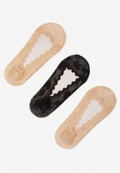 Czarno-Beżowe Skarpety o Kroju Balerinek z Koronki 3-Pack Tilovira. Czarne komplety bielizny Born2be, bez wzorów, z koronki. Za 11.99 zł.