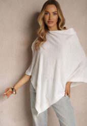 Biała Bluzka Narzutka o Asymetrycznym Fasonie Oversize Daiko. Białe bluzki damskie Renee, bez wzorów, z jeansu, eleganckie, z asymetrycznym kołnierzem, bez ramiączek. Za 39.99 zł.
