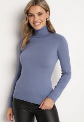 Niebieski Klasyczny Golf z Modalem i Wiskozą Linnoriela. Niebieskie golfy damskie Born2be, uniwersalny, bez wzorów, z wiskozy, bez ramiączek. Za 44.99 zł.