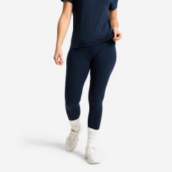 Legginsy sportowe damskie Domyos Essential. Niebieskie legginsy damskie DOMYOS, l, bez wzorów, z bawełny, na fitness i siłownię. Za 19.99 zł.