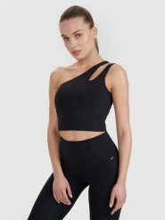 4F Crop top treningowy na jedno ramię 4F x Anna Lewandowska - czarny L. Czarne koszulki sportowe damskie 4F, l, bez wzorów, z dzianiny, bez ramiączek, na fitness i siłownię. Za 99.99 zł.