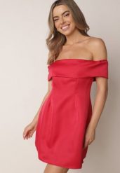Czerwona Elegancka Sukienka VICES o Kroju Bombki z Hiszpańskim Dekoltem Dorienora. Czerwone sukienki damskie Born2be, bez wzorów, eleganckie, bez ramiączek. Za 189.99 zł.