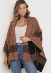Brązowy Niezapinany Kardigan Ponczo Oversize Shelsie. Brązowe kardigany damskie Born2be, l, bez wzorów. Za 99.99 zł.