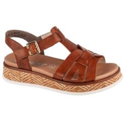 Sandały Rieker Sandals W0853-24 brązowe. Brązowe sandały damskie bez wzorów, z gumy, z otwartym noskiem, bez obcasa, bez zapięcia. Za 458.23 zł.