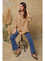 Fleur de Lin Lniana bluzka "Dola" w kolorze karmelowym rozmiar: XXL. Brązowe bluzki damskie Fleur de Lin, xxl, bez wzorów, ze lnu, bez kołnierzyka, bez ramiączek. Za 143.99 zł.