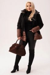 Elegancka ocieplona kurtka Vera - dwa rodzaje tkanin PLUS SIZE XXL. Brązowe kurtki damskie Moda Size Plus Iwanek, plus size, bez wzorów, z materiału, bez kaptura. W wyprzedaży za 299.90 zł.
