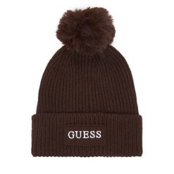 Czapka Guess. Brązowe czapki damskie Guess, na zimę, z aplikacjami. Za 154.99 zł.
