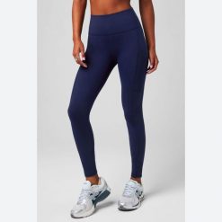 Damskie legginsy Fabletics On-The-Go. Niebieskie legginsy damskie FABLETICS, bez wzorów. W wyprzedaży za 326.45 zł.