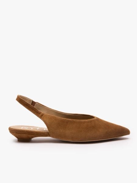 Brązowe czółenka slingback w szpic. Brązowe czółenka damskie Brawo sp. z o.o., bez wzorów, ze skóry, bez obcasa, na płaskiej podeszwie. Za 399.99 zł.