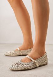 Złote Szydełkowe Balerinki z Paskiem z Klamerką Uroinne. Żółte balerinki damskie Born2be, bez wzorów, z jeansu. Za 119.99 zł.