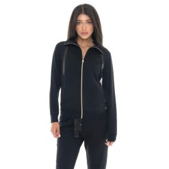 Bluza zimowa Leone 1947 Chic Tones Damen ze Stehkragen und Reißverschluss. Czarne bluzy damskie LEONE 1947 APPAREL, na zimę, bez wzorów, bez kaptura. W wyprzedaży za 169.09 zł.