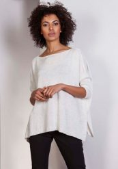 Ecru Oversizowy Sweter z Metaliczną Nitką. Czarne kardigany damskie Lanti, l, bez wzorów, z materiału. Za 224.90 zł.
