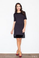 Czarna Elegancka Ołówkowa Sukienka z Futrzaną Wypustką. Czarne sukienki damskie Figl, bez wzorów, z elastanu, eleganckie, bez ramiączek. Za 269.00 zł.
