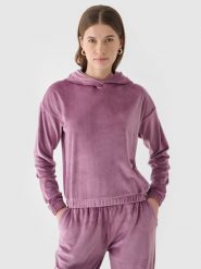4F Bluza dresowa z weluru nierozpinana z kapturem damska - różowa L. Czerwone bluzy damskie 4F, l, bez wzorów, z dresówki, z kapturem. W wyprzedaży za 59.99 zł.