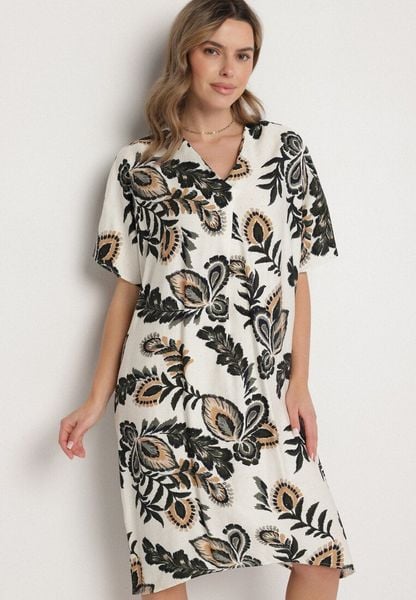 Ciemnozielona Sukienka z Lnem i Wiskozą Ozdobiona Cyrkoniami Sadelune. Zielone sukienki damskie Born2be, bez wzorów, z wiskozy, eleganckie, bez ramiączek. Za 89.99 zł.