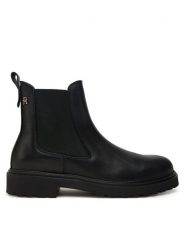 Tommy Hilfiger Sztyblety Cleated FW0FW08766 Czarny. Czarne botki damskie Tommy Hilfiger, ze skóry, bez obcasa, na płaskiej podeszwie, bez zapięcia. Za 699.99 zł.