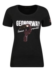 Geographical Norway Koszulka "Jeverything" w kolorze czarnym rozmiar: XL. Czarne bluzki damskie Geographical Norway, xl, bez wzorów, z bawełny, bez kołnierzyka, bez ramiączek. Za 41.69 zł.