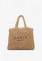Ciemnobeżowa Pleciona Torebka Shopperka z Napisem Odaville. Brązowe shopper bag Born2be, z jeansu, bez dodatków. Za 109.99 zł.