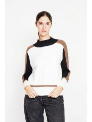 ASSUILI Sweter w kolorze biało-czarno-karmelowym rozmiar: 38. Białe swetry klasyczne damskie Assuili, bez kołnierzyka. Za 136.13 zł.