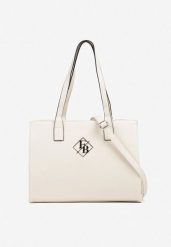 Biała Torebka w Stylu Shopperki Ozdobione Metaliczną Aplikacją Honevia. Białe shopper bag Renee, z aplikacjami, z jeansu, bez dodatków. Za 139.99 zł.