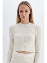 DeFacto Sweter w kolorze białym rozmiar: XS. Białe swetry klasyczne damskie DeFacto, xs, prążkowane, bez kołnierzyka. Za 126.99 zł.