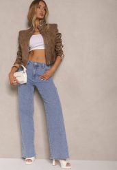 Niebieskie Szerokie Jeansy z Bawełny High Waist Nimirina. Niebieskie jeansy damskie Renee, bez wzorów, z bawełny. Za 119.99 zł.