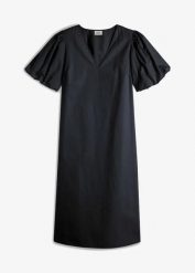 Sukienka midi z bawełny organicznej. Czarne sukienki damskie bonprix, bez wzorów, z bawełny, bez ramiączek. Za 59.99 zł.